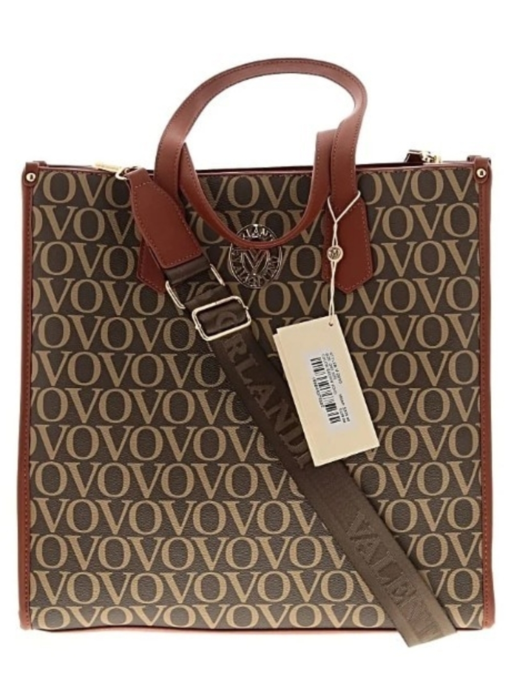Valentino Brown Monogram Messenger Tote with Adjustable Strap